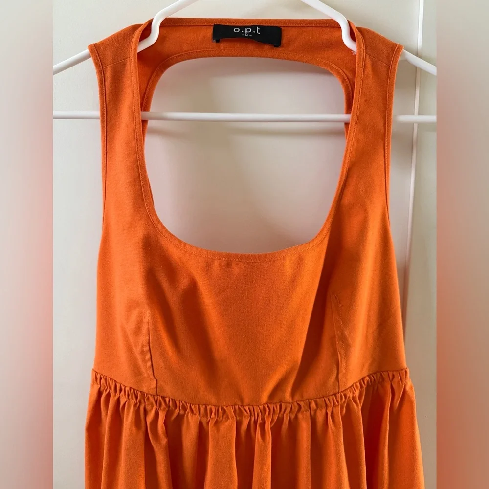 Vibrant Orange Square Neck Dress, Size M by o.p.t. - Picture 2 of 5